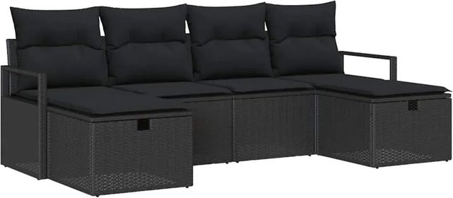 vidaXL Garten-Sofa-Set 6-tlg. aus Poly-Rattan mit Kissen in Schwarz - Bild 1