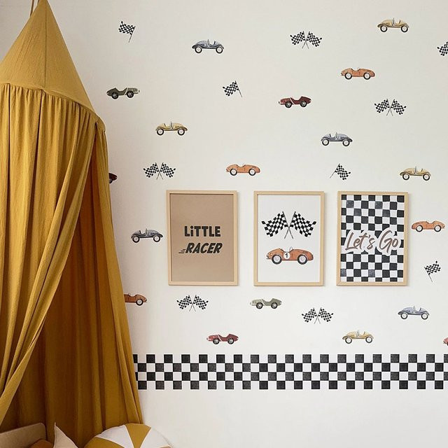Duruibom Aquarell Rennwagen Wandtattoos im Retro-Stil, Mehrfarbige Auto Wandaufkleber für Schlafzimmer und Spielzimmer - Bild 1
