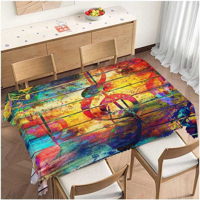 Rechteckige Tischdecke von JMG Household Supplies mit Musiknoten- und Holzmaserungs-Design, Mehrfarbig, B/B: 140 x 300 cm - Bild 1