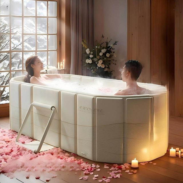 Faltbare Badewanne von YUNMIAN in Beige, tragbare Doppel-Badewanne aus PVC für Erwachsene, 1,5 m Länge - Bild 1