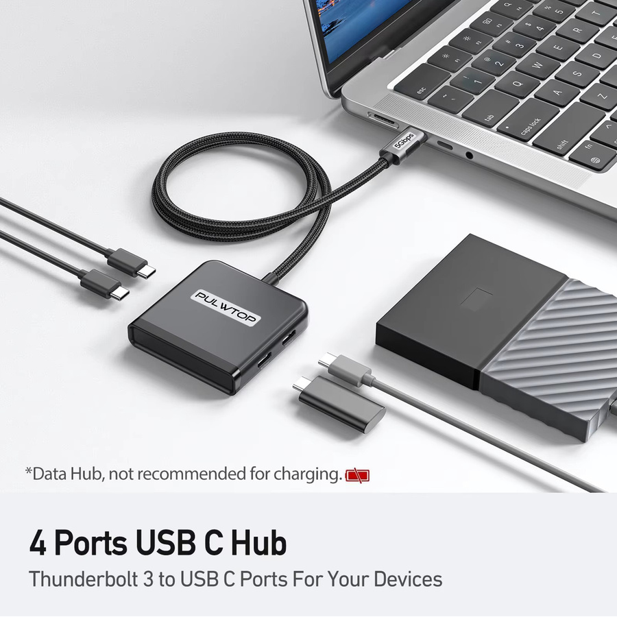 PULWTOP 4-Port USB-C-Hub Multiport-Adapter mit 5 Gbit/s-Anschlüssen in Grau für MacBook, Chromebook und XPS - Bild 2