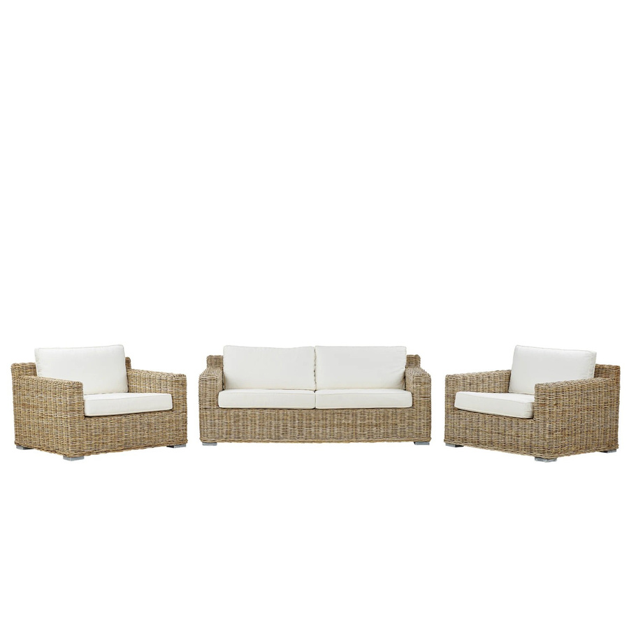 Beliani Lounge Set ARDEA Polyrattan in Weiss mit Polsterkissen für Garten und Terrasse B/T/H: 194 x 90 x 70 cm - Bild 2