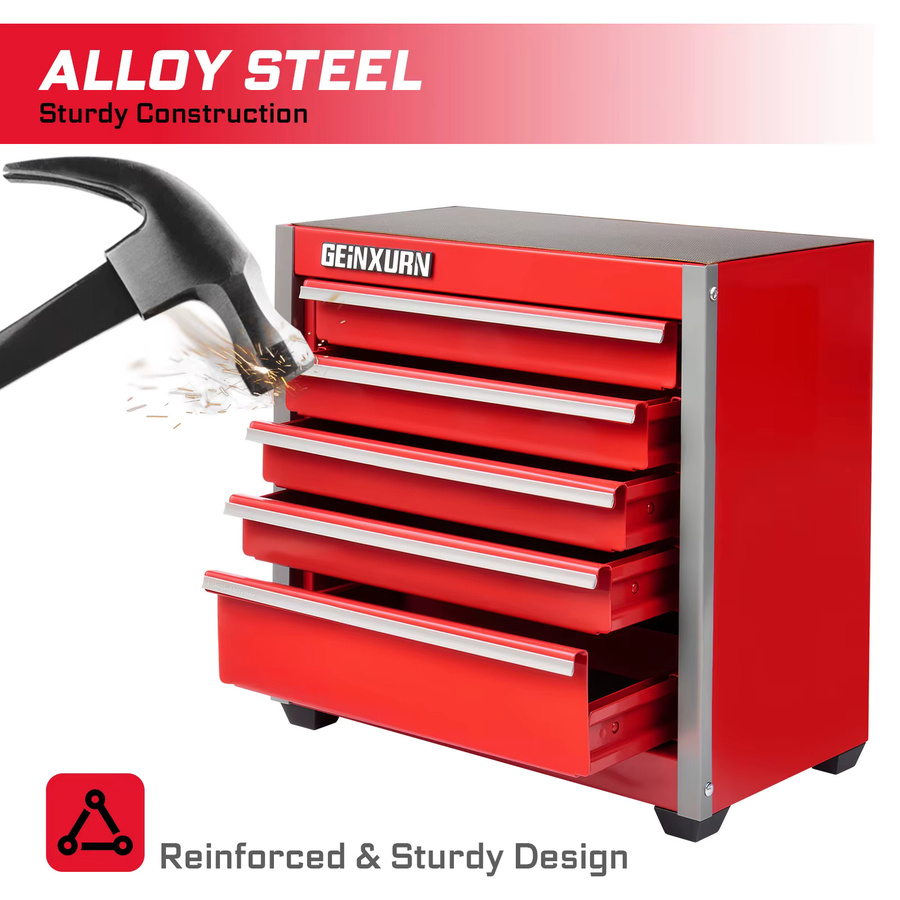 Geinxurn Mini-Werkzeugkasten aus Stahl in Rot, tragbarer und stapelbarer Werkzeugkoffer mit magnetischer Verriegelung, B/T/H: 32,2 x 21,5 x 11,7 cm - Bild 4