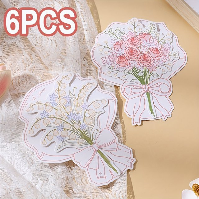 6er Set dekorative Grußkarten mit Blumenmotiven wie Rosen und Tulpen in Mehrfarbig für Hochzeiten und Geburtstage - Bild 1