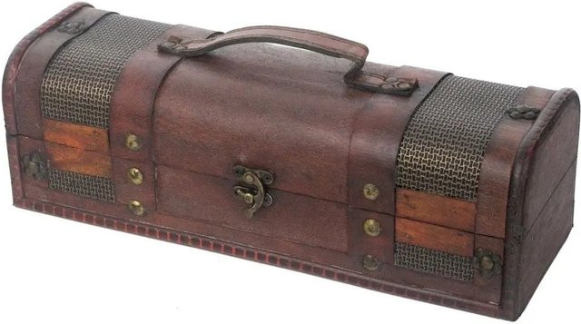 HMF Vintage Deko Geschenkbox aus Holz in Braun für eine Flasche Wein im Querformat - Bild 1