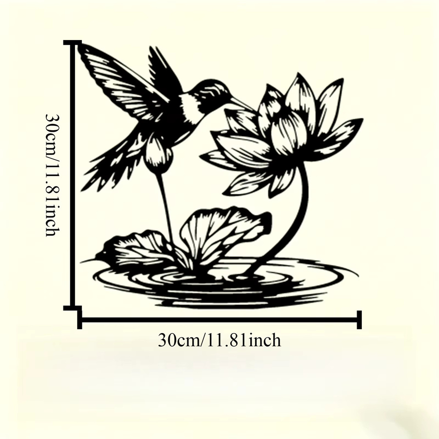 CIFBUY Metall-Wandkunst Kolibri & Lotus Gartenskulptur in Schwarz als Außenzaun-Dekoration - Bild 3
