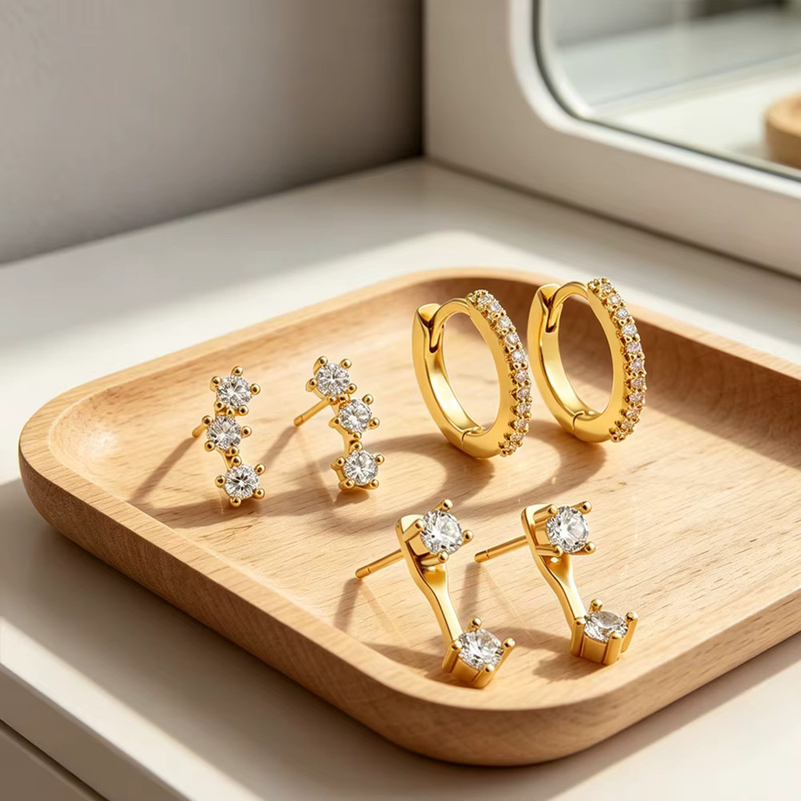 Piercing-Ohrringe, 14k vergoldet, Zirkonia, Damen - Bild 3
