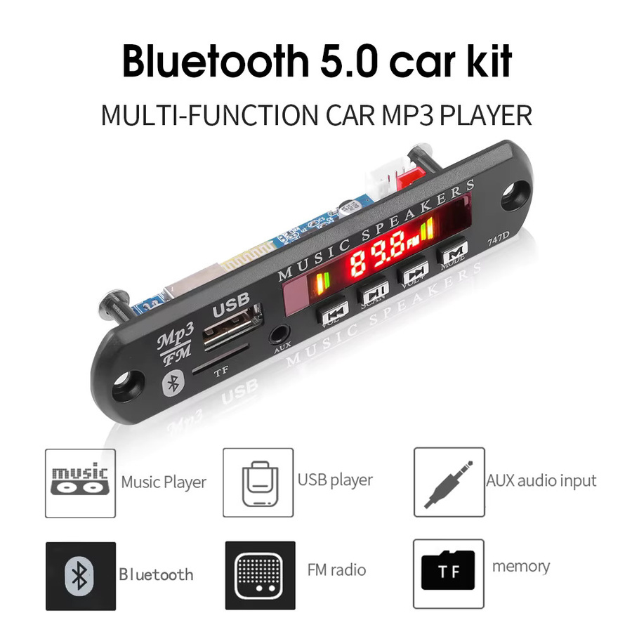 Kebidu Bluetooth 3.0 MP3 Decoder Modul mit FM Radio, USB, AUX und TF Karte, Schwarz - Bild 3