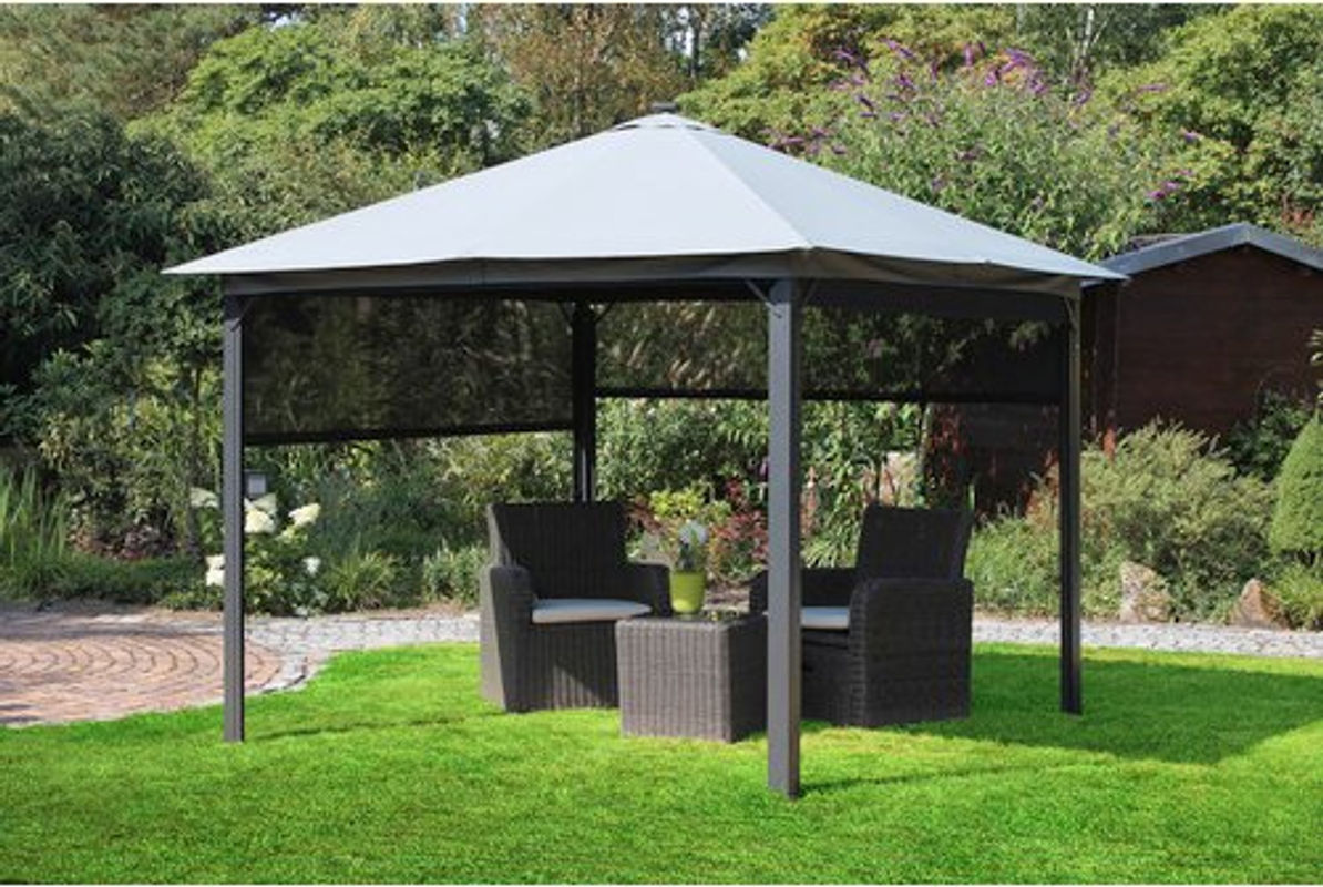 Leco Solar-Pavillon Lina mit LED-Beleuchtung und Gittergewebe-Rollos, grau, B/T/H: 300 x 300 x 261 cm - Bild 5