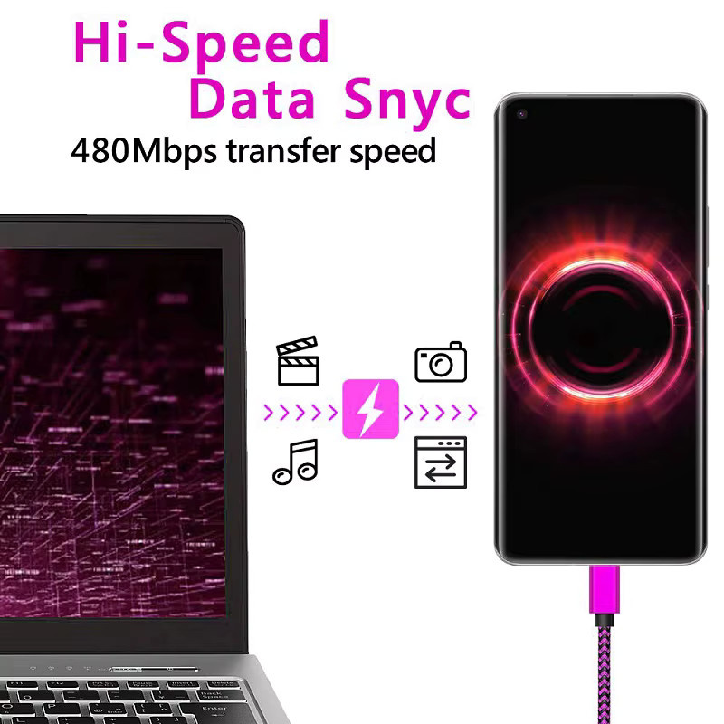 USB-A auf Typ-C Ladekabel aus weißem Nylon-Geflecht mit 2,4 A Schnellladefunktion und Datensynchronisation für Android-Geräte wie Xiaomi, Samsung und Huawei - Bild 4