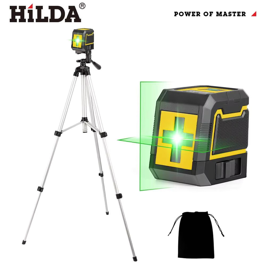 Hilda 2-Linien-Laser-Nivelliergerät mit Stativ, selbstnivellierend, grünes Kreuzlicht, horizontal und vertikal, grün/gelb - Bild 5