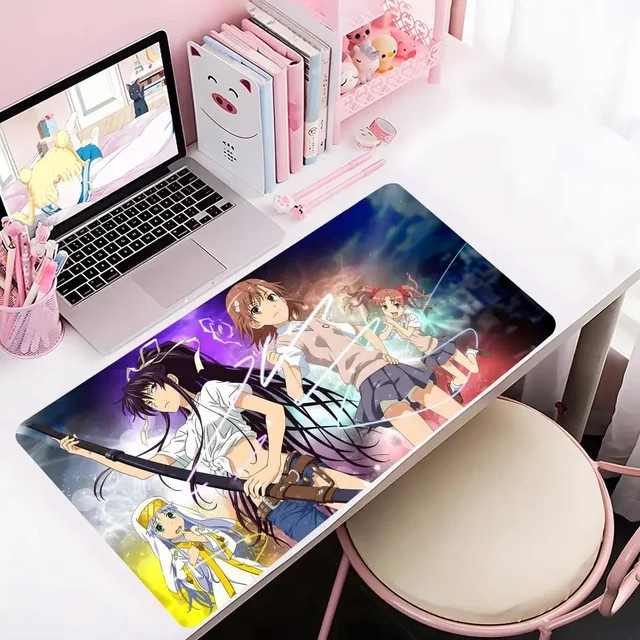 A Certain Magical Index Anime Gaming-Mauspad mit LockEdge, große und verdickte Schreibtischunterlage für Computer und Tastatur, schwarz/mehrfarbig - Bild 1