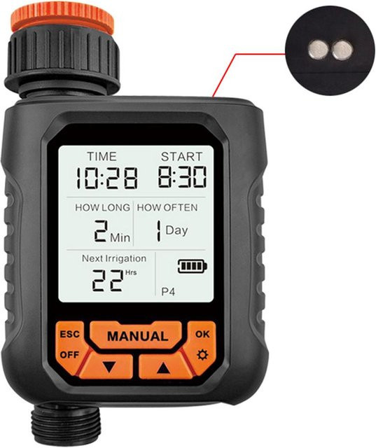 TOMTOP JMS Sprinkler-Timer mit Regensensor und LCD-Bildschirm, programmierbarer Wassertimer für den Gartenschlauch, Schwarz - Bild 1