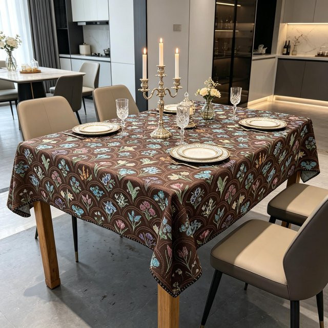 Waschbare rechteckige Tischdecke aus Baumwoll-Leinen-Material in Braun, B/T: 140 x 100 cm - Bild 1
