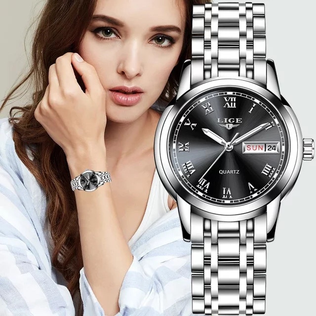 LIGE Armbanduhr Edelstahl, Quarz, Datum, Schwarz, Damen - Bild 1