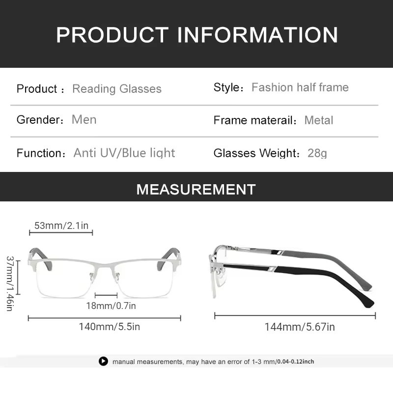 Herren Lesebrille Half-Frame, Metall, silber, rechteckig - Bild 2