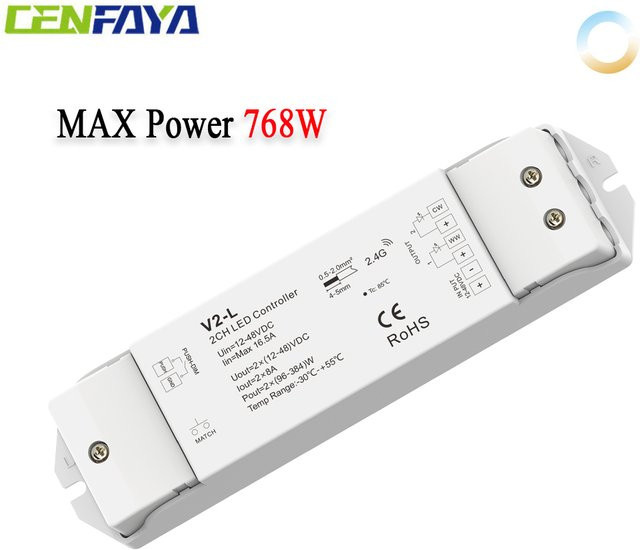CENFAYA LED-Controller CCT-Dimmer für LED-Streifen, 384W Hochleistungs-Dimmer mit Druckschalter, Dimm- und Fade-Funktion sowie 3S-Modus, DC 12V 24V, Farbe Weiß - Bild 1