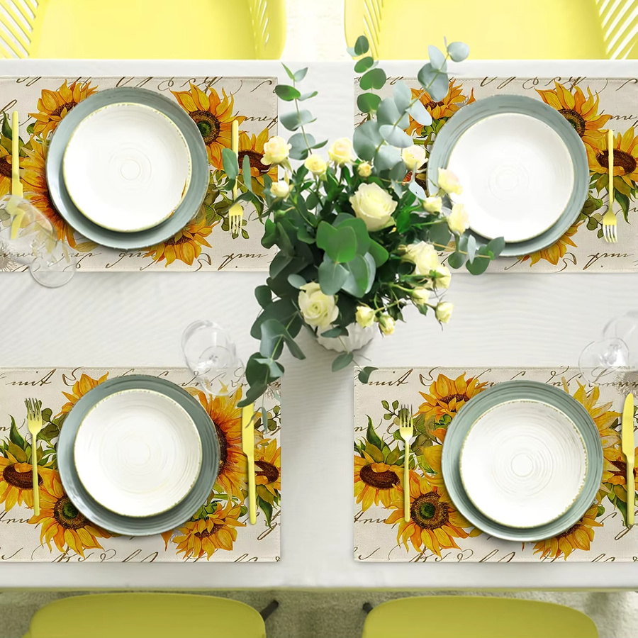 VIKAMA 4-teiliges wasserdichtes Tischset mit Sonnenblumen-Design in Gelb und Multicolour für Café und Party - Bild 3