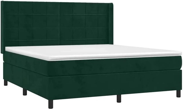 vidaXL Boxspringbett mit Matratze in Dunkelgrün aus Samt mit LED-Unterbettbeleuchtung und USB-Anschluss, B/T: 180 x 200 cm - Bild 1