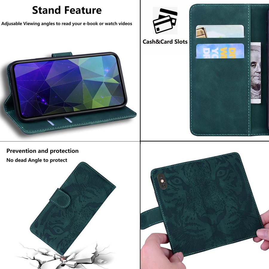 Lederhülle mit Tigerprägung für Samsung Galaxy S25 Ultra S24 S23 Plus und weitere Modelle, Brieftasche mit Kartenfächern und Ständer, Buchhülle in Schwarz - Bild 5