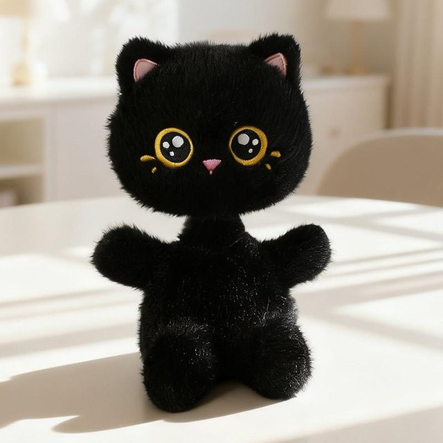 Yiran toy Kawaii Wackelkopfwelpen Plüschtier, Schwarze Siamkatze, ab 14 Jahren - Bild 1