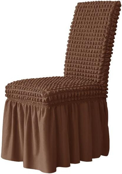 Yiran Furniture Seersucker-Stuhlbezug mit hoher Rückenlehne und Rock in Dunkelbraun, elastischer Stretch-Qualität für Esszimmerstühle - Bild 1