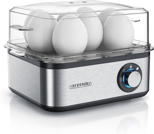 Arendo Eierkocher 8-fach aus Edelstahl mit 500 W, einstellbarer Härtegrad, silber/schwarz - Bild 1