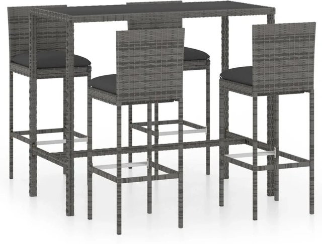 vidaXL 5-tlg Gartenbar-Set mit Kissen aus Poly Rattan in Grau und Anthrazit Modell 9 - Bild 1