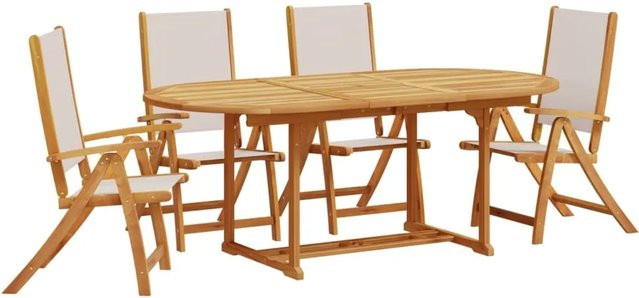 vidaXL 5-teilige Garten-Essgruppe aus Akazien-Massivholz und Textilene, erweiterbar, braun/grau - Bild 1