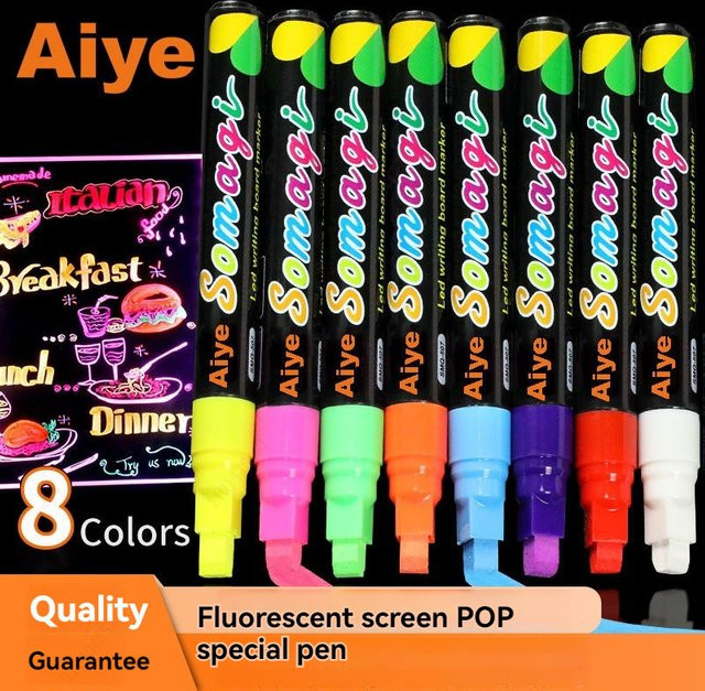 Hopk Flüssiglöschbare Kreidemarker in 8 Neon-Farben, waschbare Kunstmarker für Tafel, Kreidetafel, Schilder und Glasfenster - Bild 1