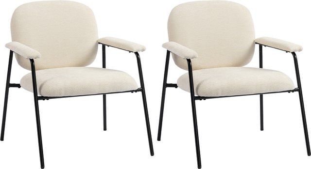 HOMCOM 2er-Set Sessel aus Chenille in Creme mit Metallgestell und gepolsterter Rückenlehne für Wohnzimmer, Schlafzimmer oder Arbeitszimmer - Bild 1