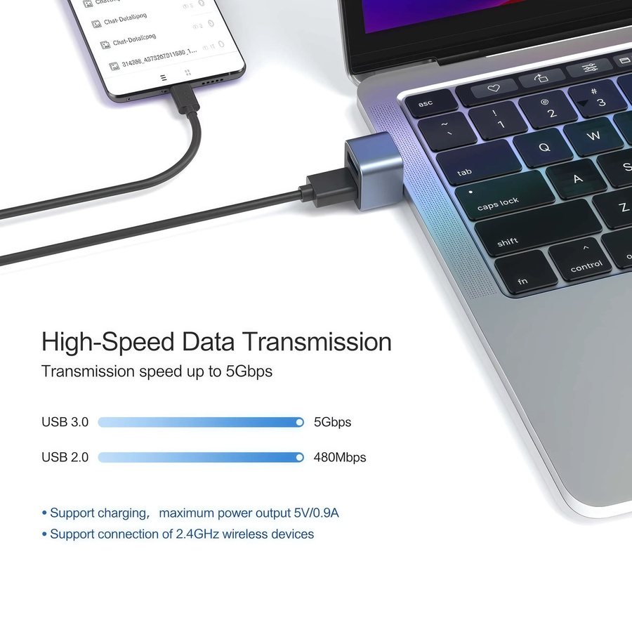 AVOXEN USB-C auf USB 3.0 Hub, 2-in-1 Hochgeschwindigkeits-Adapter mit 2 Anschlüssen, 5 Gbit/s, Aluminium, für Laptop und MacBook - Bild 2