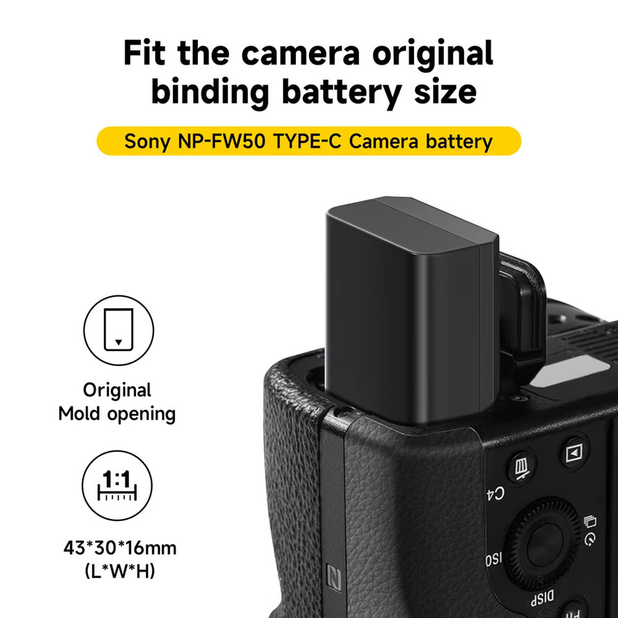 PALO NP-FW50 Akku mit USB-C Ladeeingang für Sony Alpha A6500 A6300 A6000 A5000 A3000 NEX-3 A7 A7M2 A7R 7SM2 7M2 in Schwarz - Bild 5
