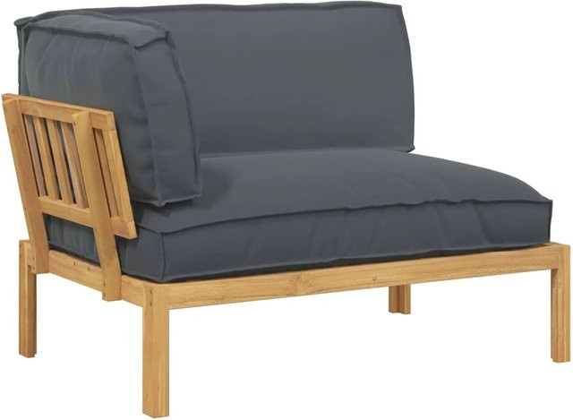 vidaXL L-Shape Gartensofa Set aus Akazienmassivholz in Anthrazit mit Polsterkissen, B/T/H: 133 x 92 x 69 cm - Bild 1