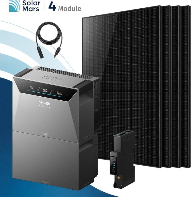 Anker SOLIX Solarbank 4 E5000 Pro Balkonkraftwerk Set mit 2000W Leistung, 1x BP5000 Erweiterungsakku und 4x 500W Solarmodulen in Grau - Bild 1