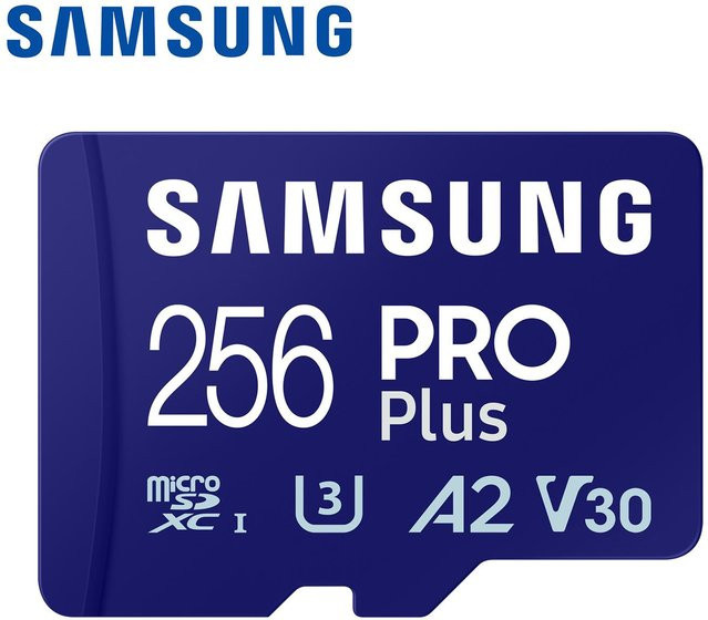 Samsung PRO Plus microSDXC Speicherkarte 256 GB, UHS-I, V30, A2, bis zu 180 MB/s, Blau - Bild 1