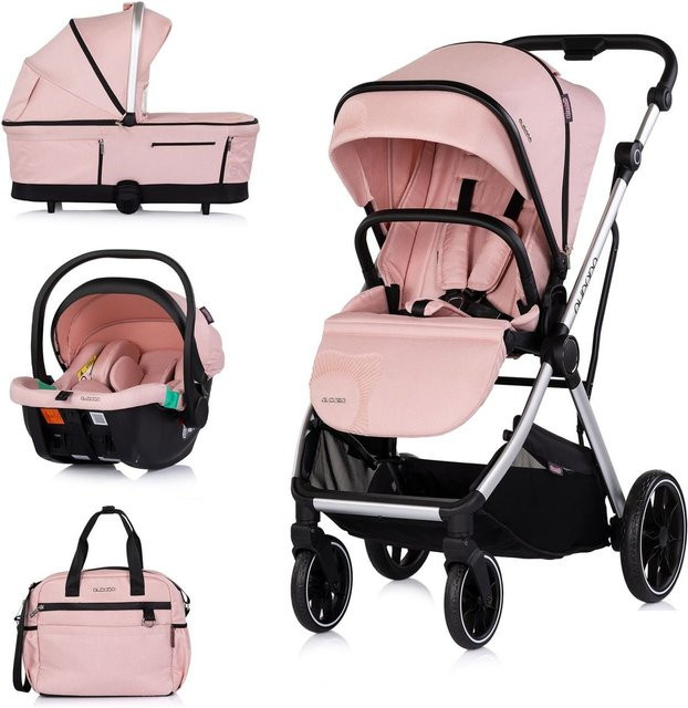 Chipolino Kombikinderwagen Aurora 3 in 1 Set mit Babyschale, Babywanne, Sportsitz und Tasche in Rosa - Bild 1