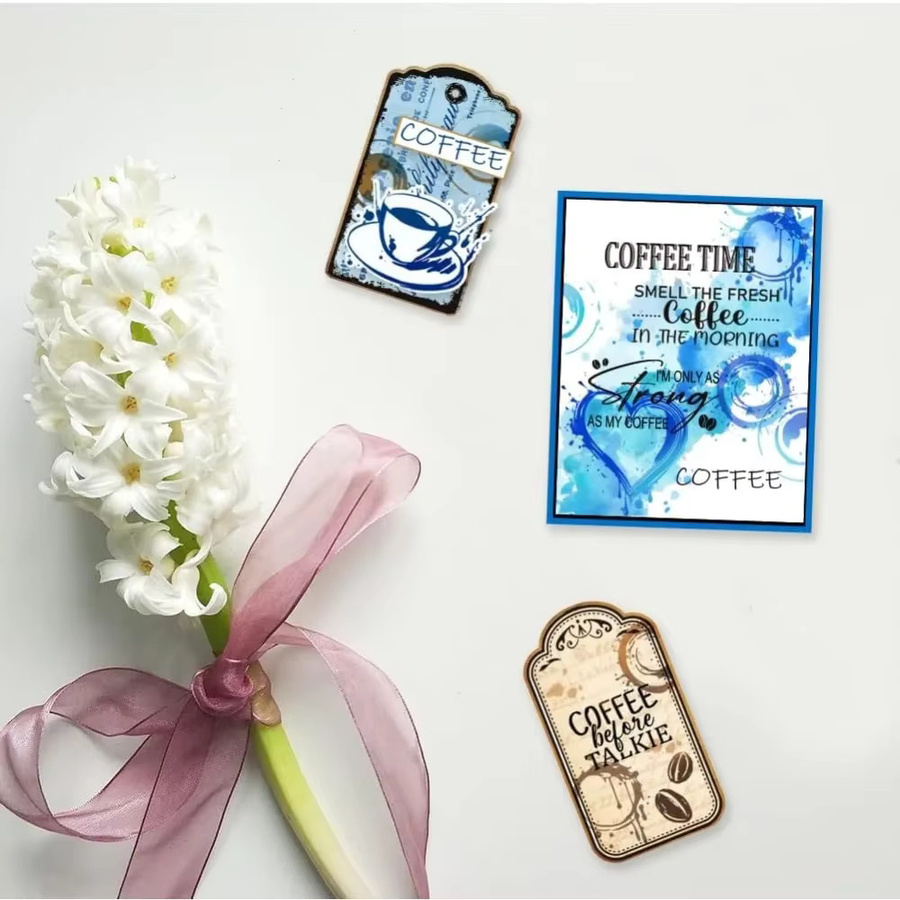 Transparente Silikonstempel mit Kaffeeflecken und Segenworten für Graffiti und Siegel, B: 25,8 cm, H: 20,3 cm - Bild 2