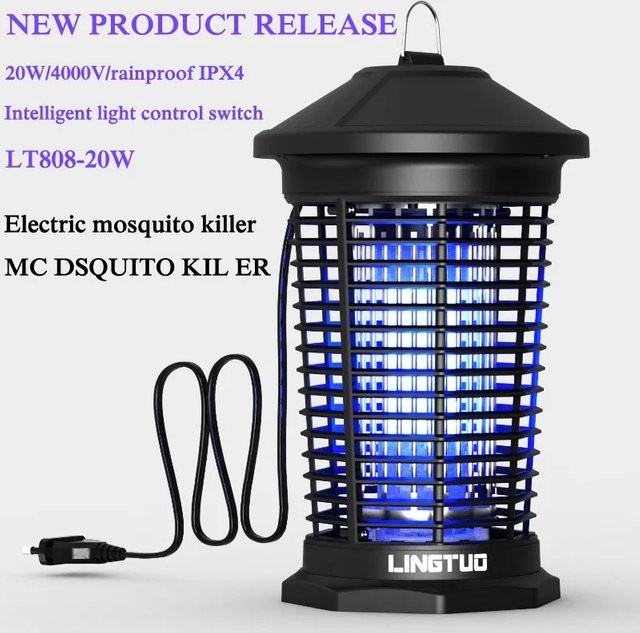 Vusum UV-Insektenvernichter 20W Moskito-Killer-Lampe mit 365nm Licht in Schwarz - Bild 1