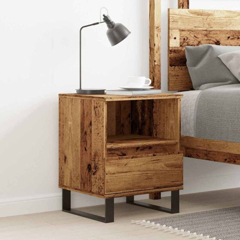 Vidaxl Nachttisch in Altholz-Optik in Braun aus Holzwerkstoff und Metall im Industrial-Design B/T/H: 40 x 35 x 50 cm - Bild 1