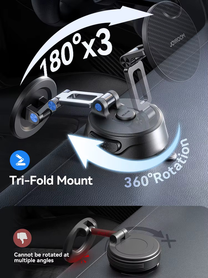 Joyroom Magnetische Saugnapf-Handyhalterung für das Auto in Schwarz, Universelle Vakuum-Magnet-Halterung für Armaturenbrett und Windschutzscheibe - Bild 3