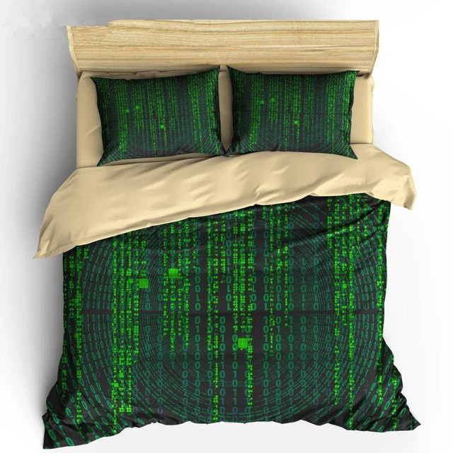Bettwäsche Set Wucifang Bags mit Binärcode Aufdruck in Grün, Microfaser Bettbezug und Kissenbezug für Programmierer, B/H: 135 x 200 cm - Bild 1