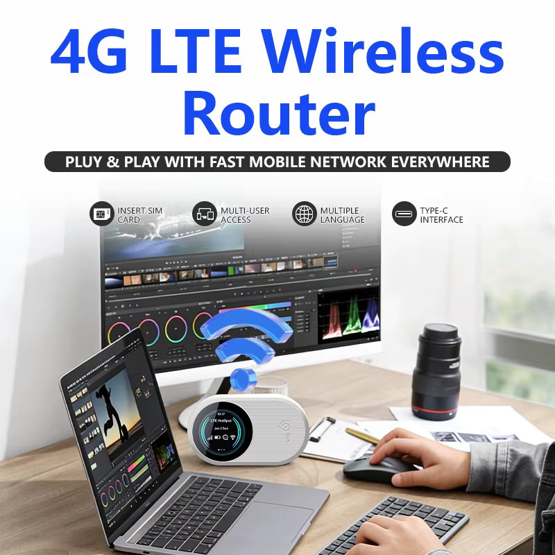 KEBIDUMEI 4G LTE Tragbarer WLAN-Router mit Wi-Fi 6 Dual-Band, 300Mbps, 3000mAh Akku und LCD-Display, Weiß - Bild 1