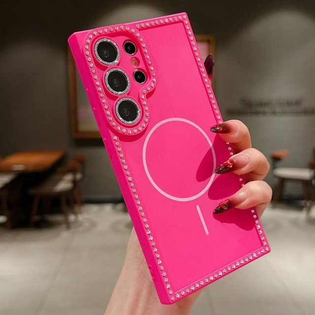 Diamant-Magnet-Hülle für Samsung Galaxy S24 FE in Pink mit Glitzer-Effekt und MagSafe Unterstützung für kabelloses Laden - Bild 1