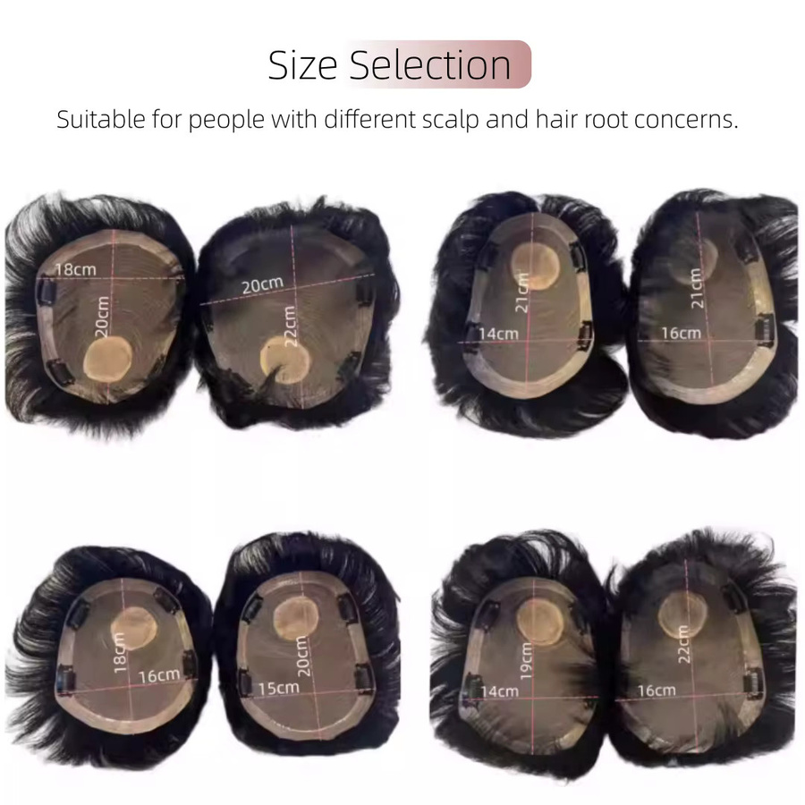 Anemone Toupet für Herren, schwarzes Echthaar-Topper, Clip-in - Bild 5
