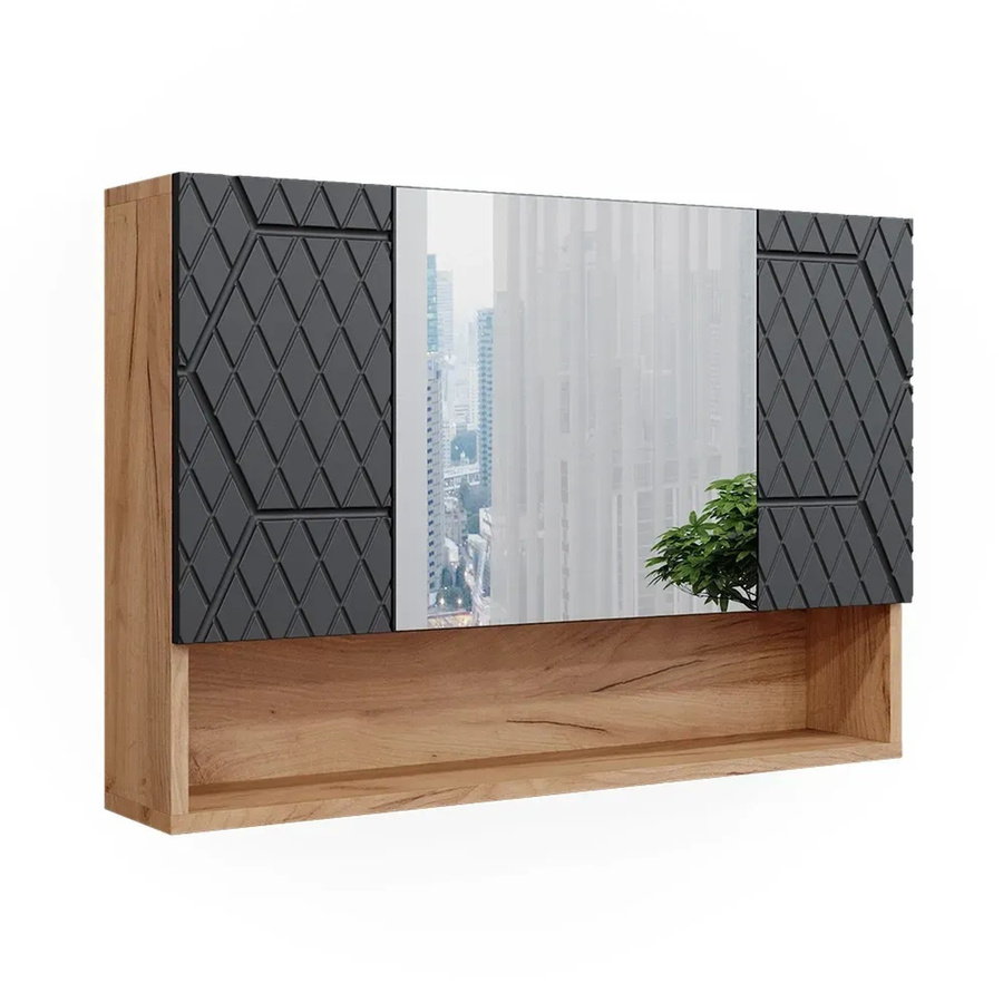 Vicco Badspiegelschrank Irma Eiche Anthrazit mit Goldakzenten B/T/H: 80 x 55 x 55 cm - Bild 3