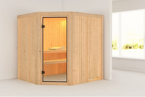 Karibu Sauna Suurupi aus Fichte in Braun für 4 Personen, B/T/H: 196 x 178 x 198 cm, ohne Ofen - Bild 1