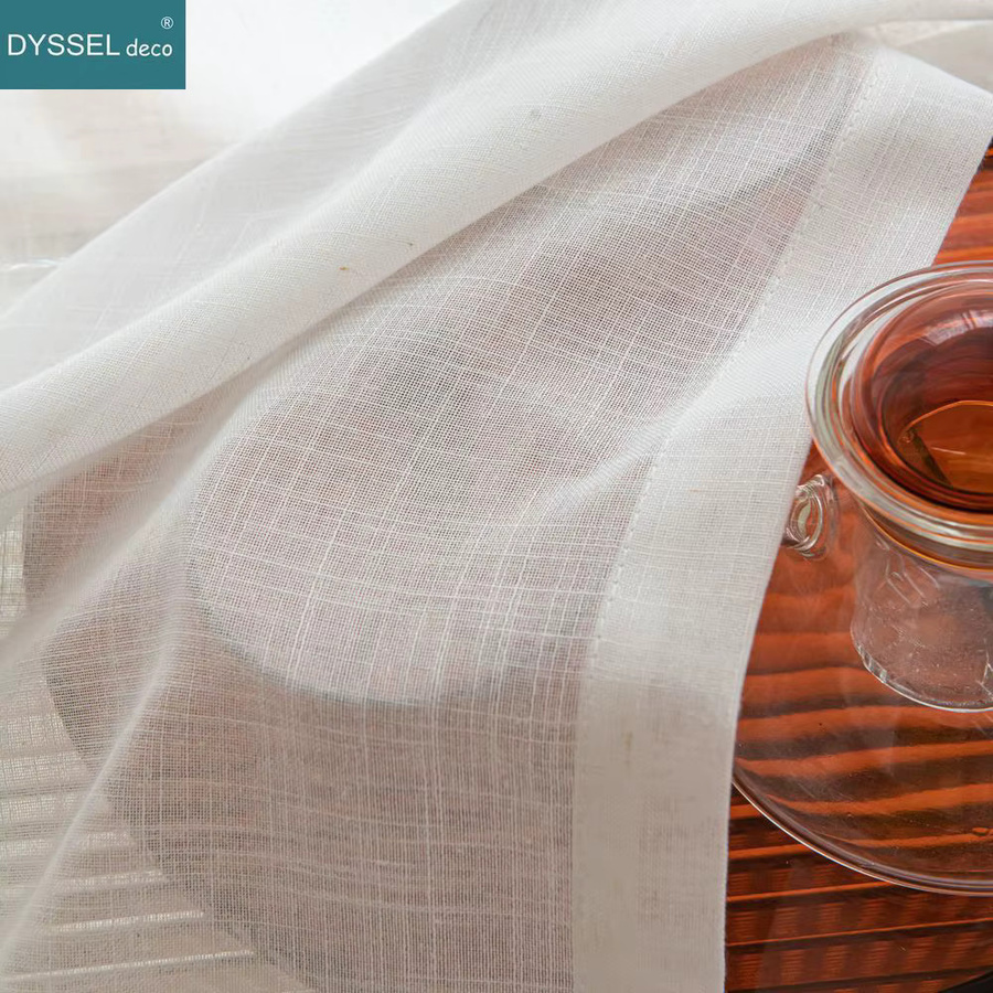 DYSSEL deco Fenstervorhänge im Leinen-Look, weiß und transparent, mit Ösen und S-Welle für Wohnzimmer und Schlafzimmer - Bild 2