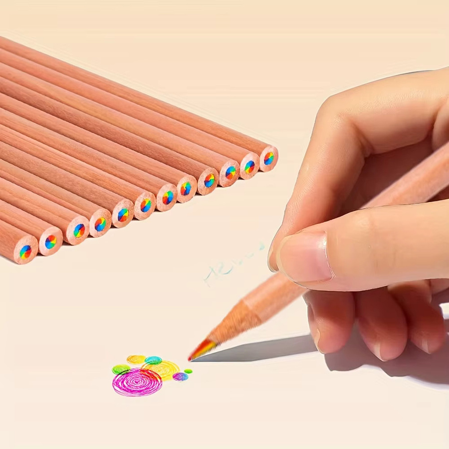 Regenbogenstifte aus Holz mit 7-in-1 Mehrfarbenkern für DIY-Handwerk und Kunstzeichnungen, Mehrfarbig - Bild 2