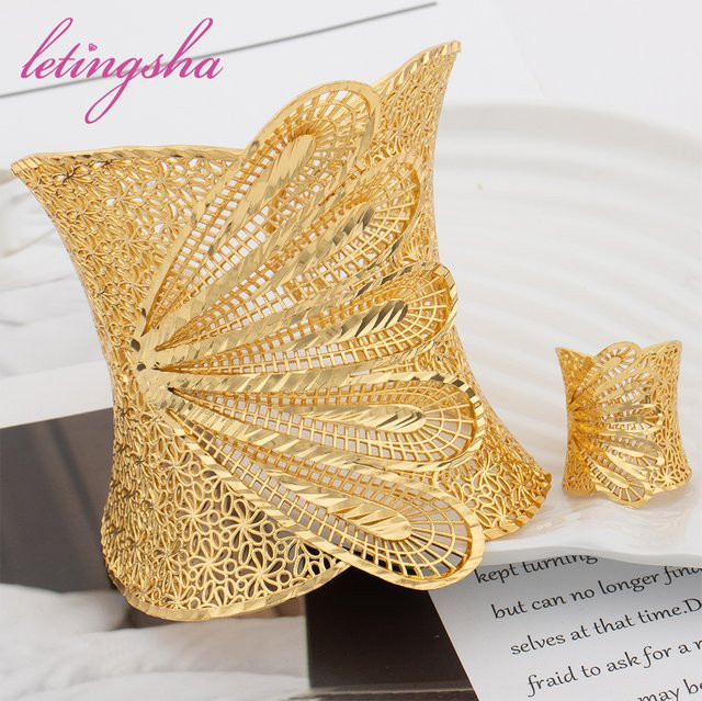 LETINGSHA Armband Manschette, Gold Farbe, Kupfer vergoldet - Bild 1